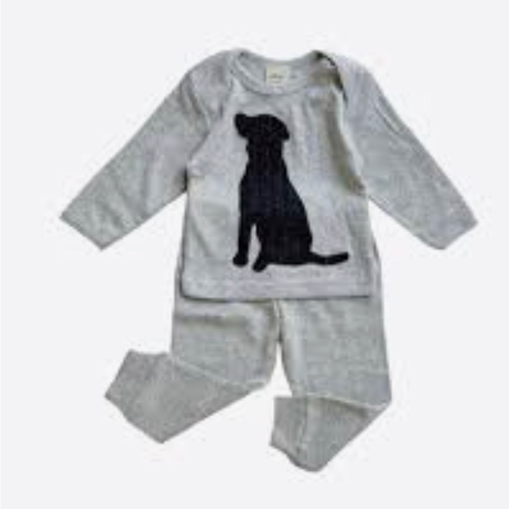 Gray Kids Pajamas with Dog Print boutique brand Oh Baby!